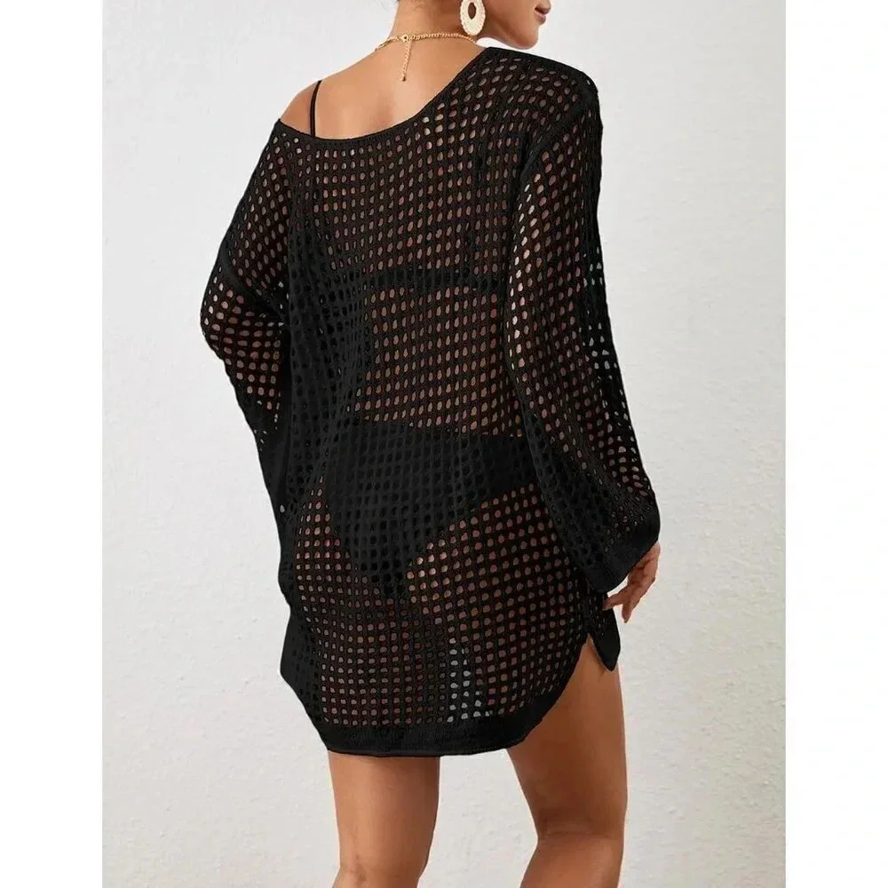 Bsubseach Women Crochet Crop Top Hollow Out  Beach Cover Ups Summer Outfits - Picture 5 of 6